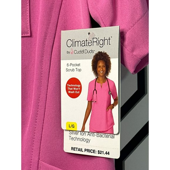 NWT Climate Right By Cuddle Duds Ladies - Stretchy Nurse Scrub Top Size Large - Picture 4 of 7